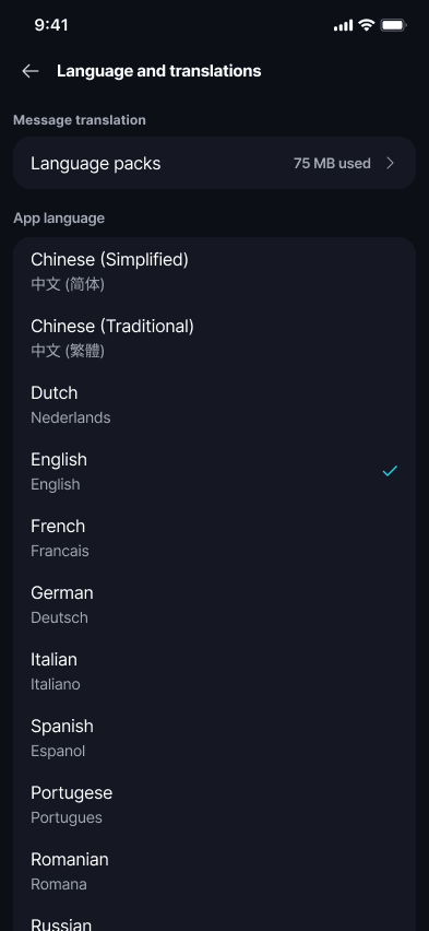 Language Packs π¦ Β· Mobile Under 'Message translation', tap 'Language packs'.